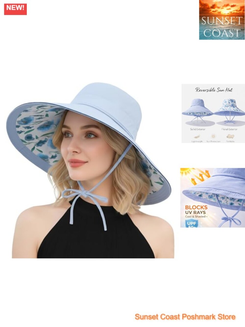 Reversible Wide Brim Sun Hat UPF 50+ Foldable Beach Gardening Hat